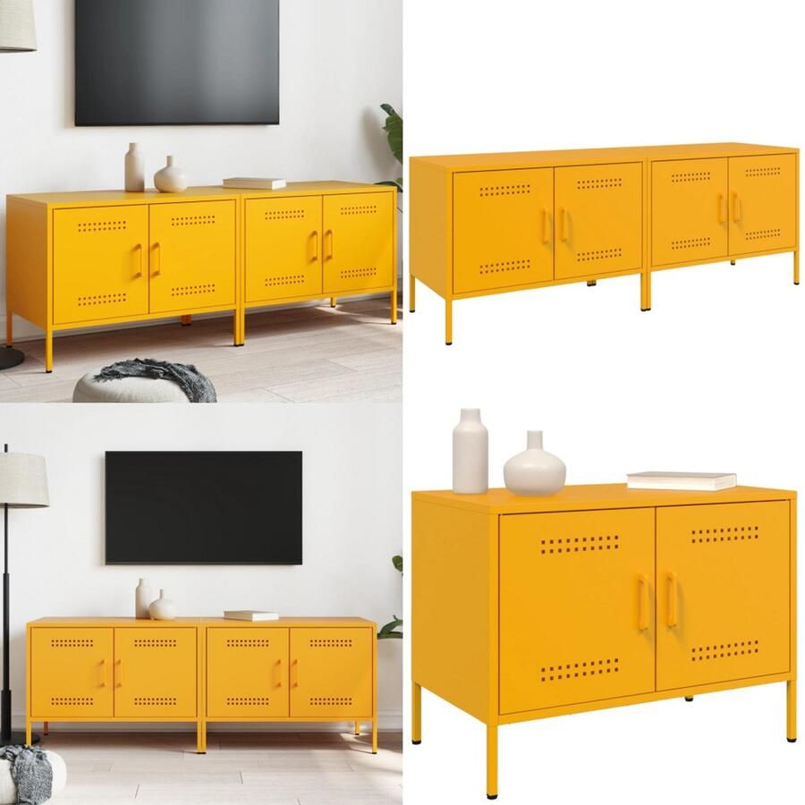 VidaXL Tv-meubelen 2 st 68x39x50 5 cm staal mosterdgeel Tv-meubel Tv-meubelen Tv Kast Opbergkast - Foto 2