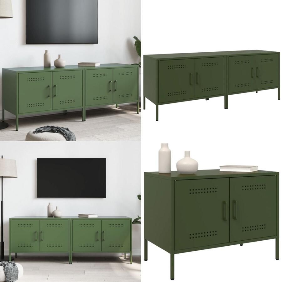 VidaXL Tv-meubelen 2 st 68x39x50 5 cm staal olijfgroen Tv-meubel Tv-meubelen Tv Kast Opbergkast