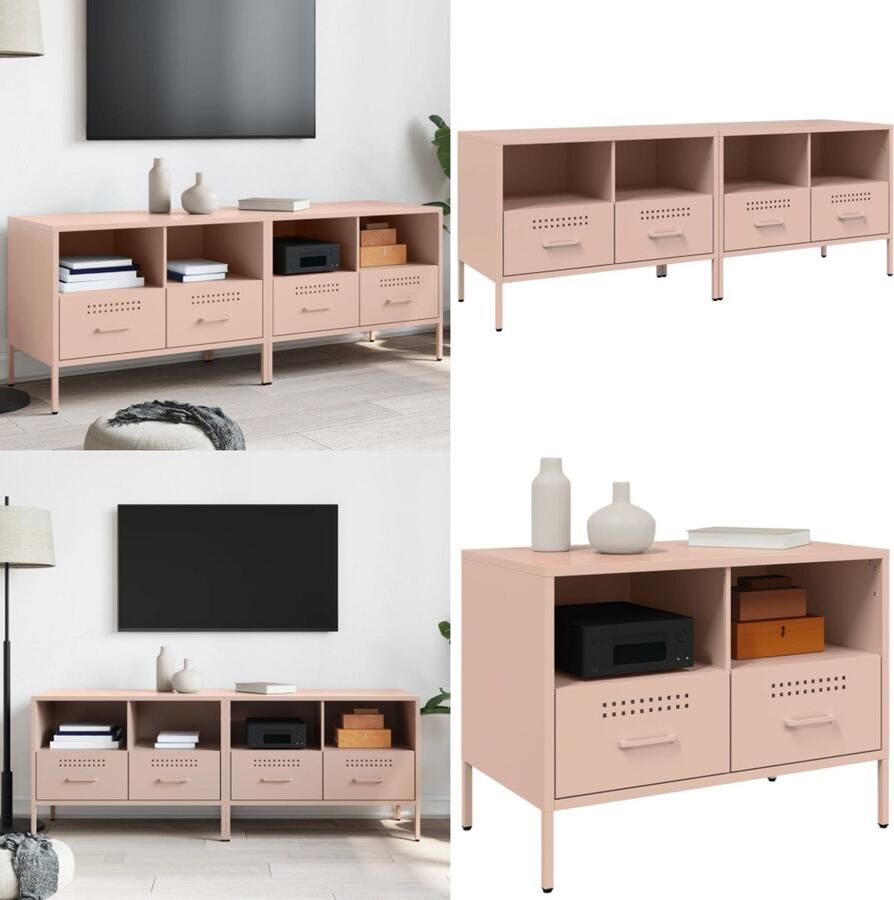 VidaXL Tv-meubelen 2 st 68x39x50 5 cm staal roze Tv-meubel Tv-meubelen Tv Kast Opbergkast