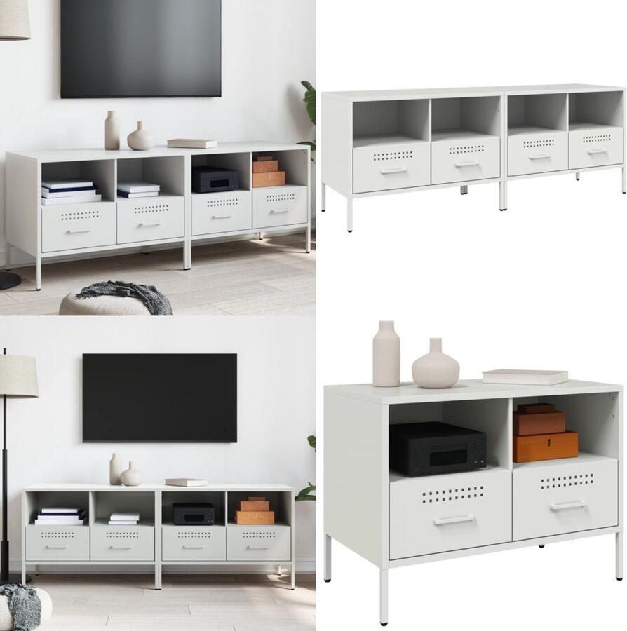 VidaXL Tv-meubelen 2 st 68x39x50 5 cm staal wit Tv-meubel Tv-meubelen Tv Kast Opbergkast - Foto 2