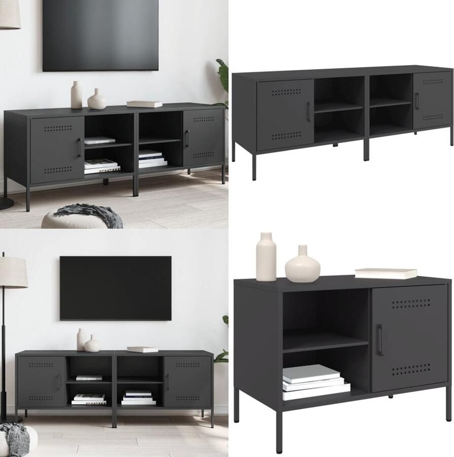 VidaXL Tv-meubelen 2 st 68x39x50 5 cm staal zwart Tv-meubel Tv-meubelen Tv Kast Opbergkast