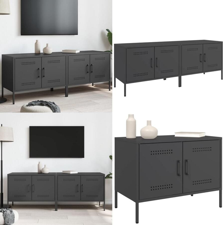 VidaXL Tv-meubelen 2 st 68x39x50 5 cm staal zwart Tv-meubel Tv-meubelen Tv Kast Opbergkast