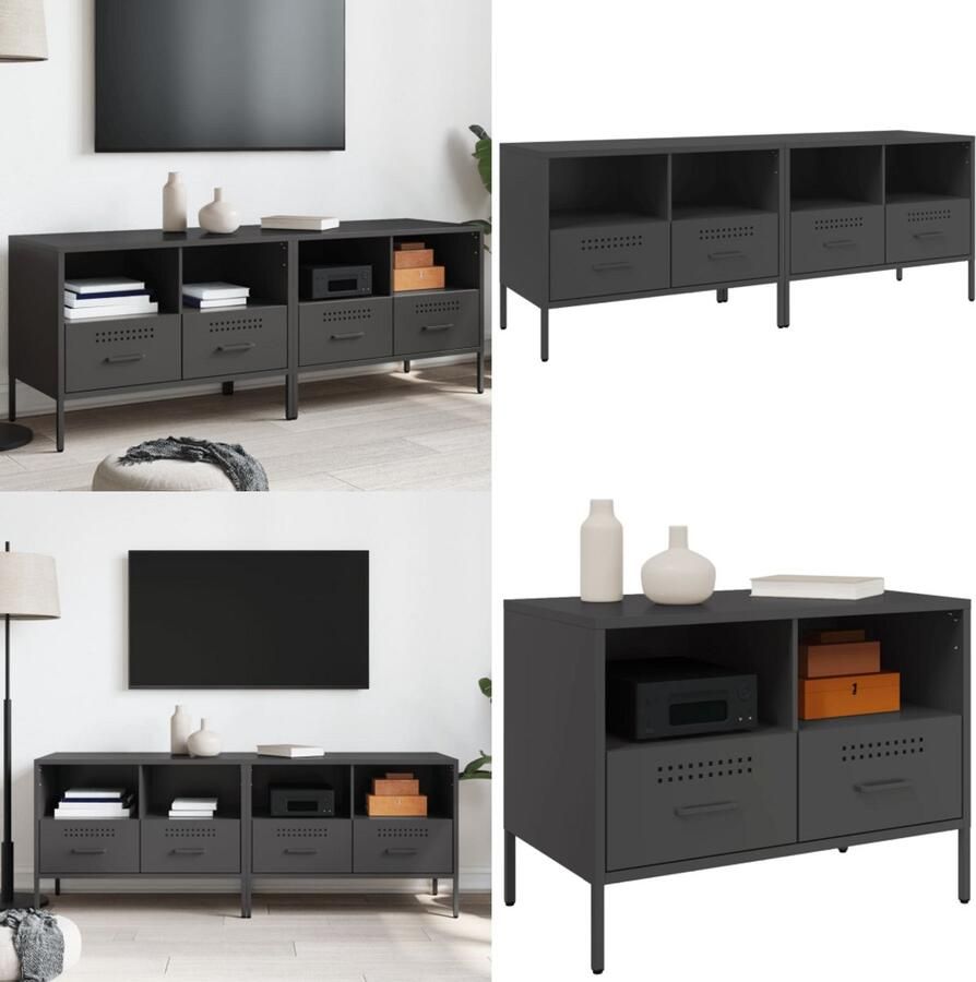 VidaXL Tv-meubelen 2 st 68x39x50 5 cm staal zwart Tv-meubel Tv-meubelen Tv Kast Opbergkast