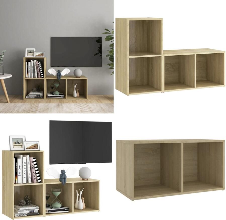 VidaXL Tv-meubelen 2 st 72x35x36 5 cm bewerkt hout sonoma eikenkleurig Tv-kast Tv-kasten Tv-standaard Tv-standaarden