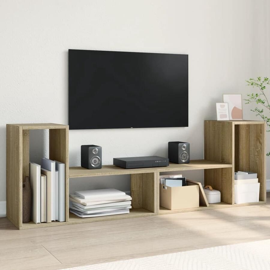 The Living Store Tv-meubelen 2 st 75x30x50 cm bewerkt hout sonoma eikenkleurig Tv Meubel Salontafel Houten Kast Bruine Kast Opbergvakken
