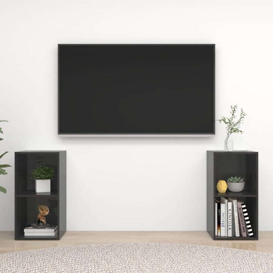 VidaXL Tv-meubelen 2 st Hoogglans Grijs 72 cm Televisiescherm Tv Meubilair Salontafel Woonkamerinrichting Houten Tv Stand