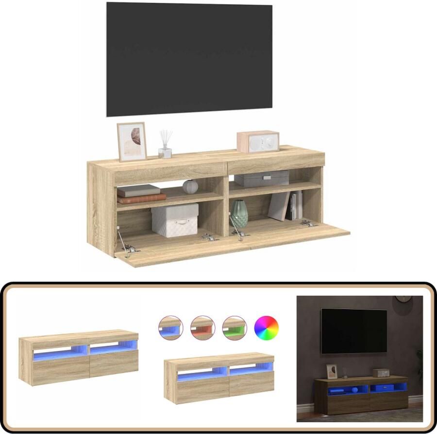 VidaXL Tv-meubelen 2 st LED-verlichting 60x35x40 cm Tv Meubelen Tv Kasten Led Verlichting Sonoma Eiken Houten Tv Kast