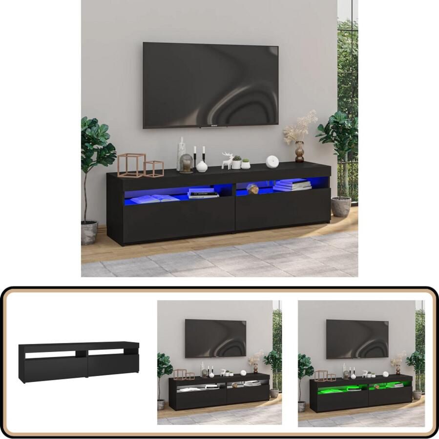VidaXL Tv-meubelen 2 st LED-verlichting Zwart Tv-meubel Media Kast Led Verlichting Zwarte Tv-standaard Modern Tv-meubel Houten Tv-meubel Bewerkthout Televisiecast