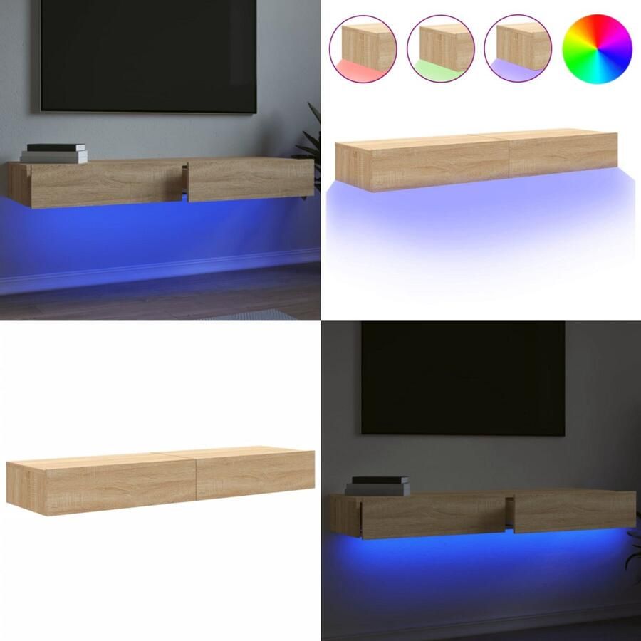 VidaXL Tv-meubelen 2 st met LED-verlichting 60x35x15 5 cm sonoma eiken Tv-meubel Tv-meubelen Tv Kast Opbergkast