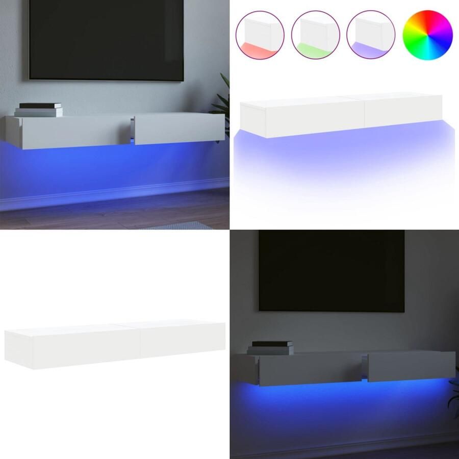 VidaXL Tv-meubelen 2 st met LED-verlichting 60x35x15 5 cm wit Tv-meubel Tv-meubelen Tv Kast Opbergkast