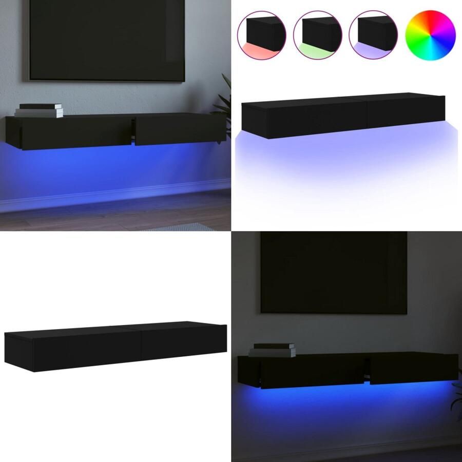 VidaXL Tv-meubelen 2 st met LED-verlichting 60x35x15 5 cm zwart Tv-meubel Tv-meubelen Tv Kast Opbergkast