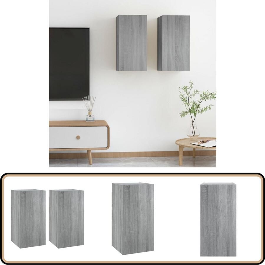 VidaXL Tv-meubelen 2 stuks 30 5x30x60 cm Grijs eiken Tv Meubel Tv Kasten Houten Tv Meubels Grijze Tv Meubels Modern Tv Meubel Wandmontage Tv Meubel