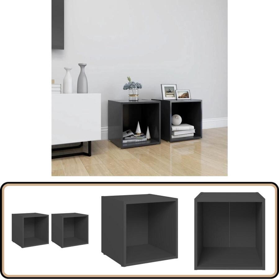VidaXL Tv-meubelen 2 stuks 37x35x37 cm Grijs Tv-meubel Houten Tv-meubel Grijze Tv-standaard Livingroom Furniture Woonkamerinrichting Media Center Entertainment Unit Tv-kast Tv Stand
