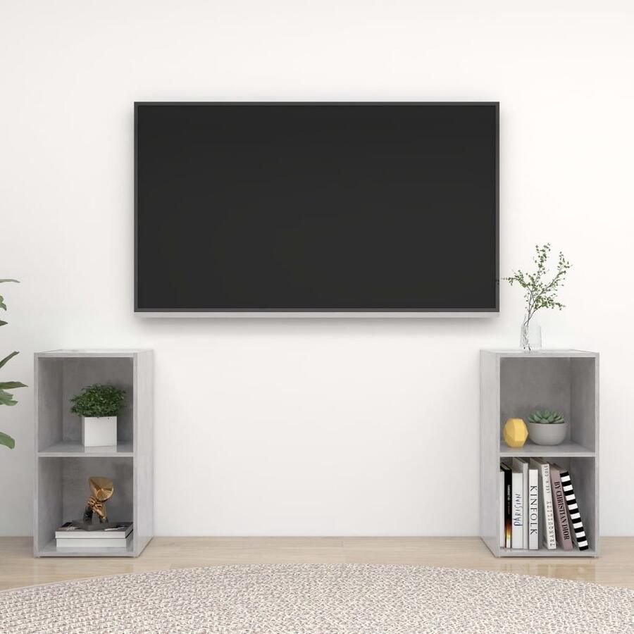 VidaXL Tv-meubelen 2 stuks 72x35x36 5 cm Grijs Televisiescherm Meubilair Tv Stand Tv Tafel Salontafel Woonkamerinrichting Grijs Meubilair Houten Tv-meubel Modern Tv-meubel Compact Tv-meubel Minimalistisch Tv-meubel - Foto 2