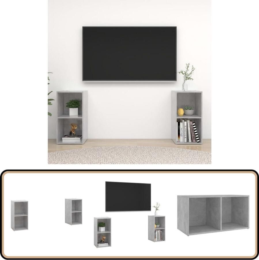 VidaXL Tv-meubelen 2 stuks 72x35x36 5 cm Grijs Televisiescherm Meubilair Tv Stand Tv Tafel Salontafel Woonkamerinrichting Grijs Meubilair Houten Tv-meubel Modern Tv-meubel Compact Tv-meubel Minimalistisch Tv-meubel