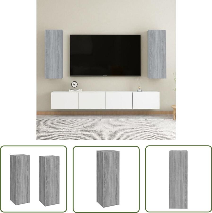 VidaXL Tv-meubelen 2 stuks Grijs Sonoma Eiken Tv Meubel Tv Kasten Wandkast Houten Tv Stand Grijze Tv Kast Modern Tv Meubilair
