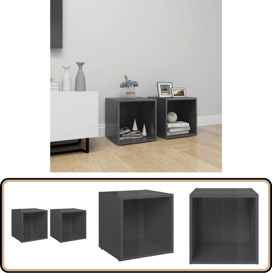 VidaXL Tv-meubelen 2 stuks Hoogglans grijs 37x35x37 cm Tv-meubel Houten Tv-meubel Spaanplaat Tv-meubel Grijs Tv-meubel Modern Tv-meubel Design Tv-meubel Kamerinrichting Woongebruik Salon Meubilair