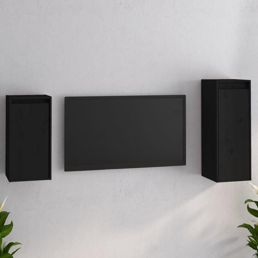 VidaXL Tv-meubelen 2 stuks Massief Grenenhout Zwart Tv Kast Houten Tv Kast Grenoble Hout Tv Kast Zwarte Tv Kast Tv Meubilair Salontafel Woonkamerdecoratie