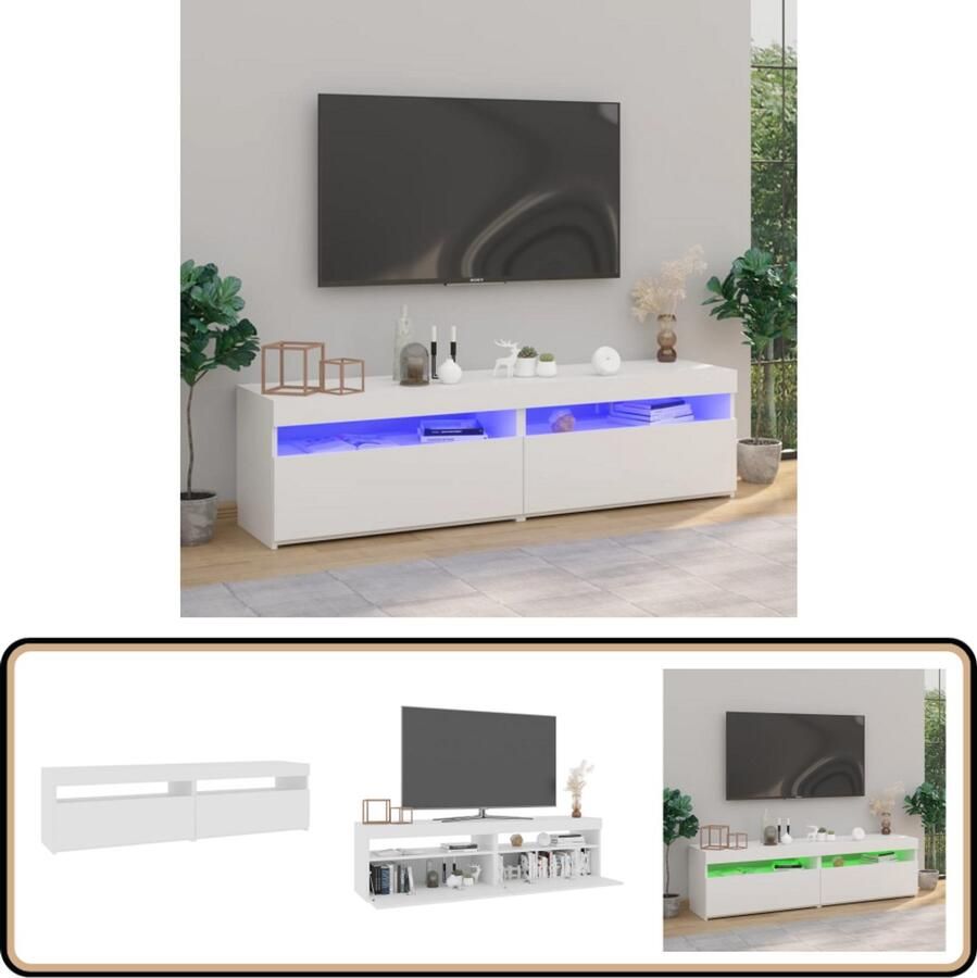 VidaXL Tv-meubelen 2 stuks met LED-verlichting Wit Tv Meubels Led Verlichting Tv Kasten Media Kast Houten Tv Stand Witte Tv Kast Modern Tv Meubel Opbergruimte Usb Aansluiting Trendi Compact Minimalistisch