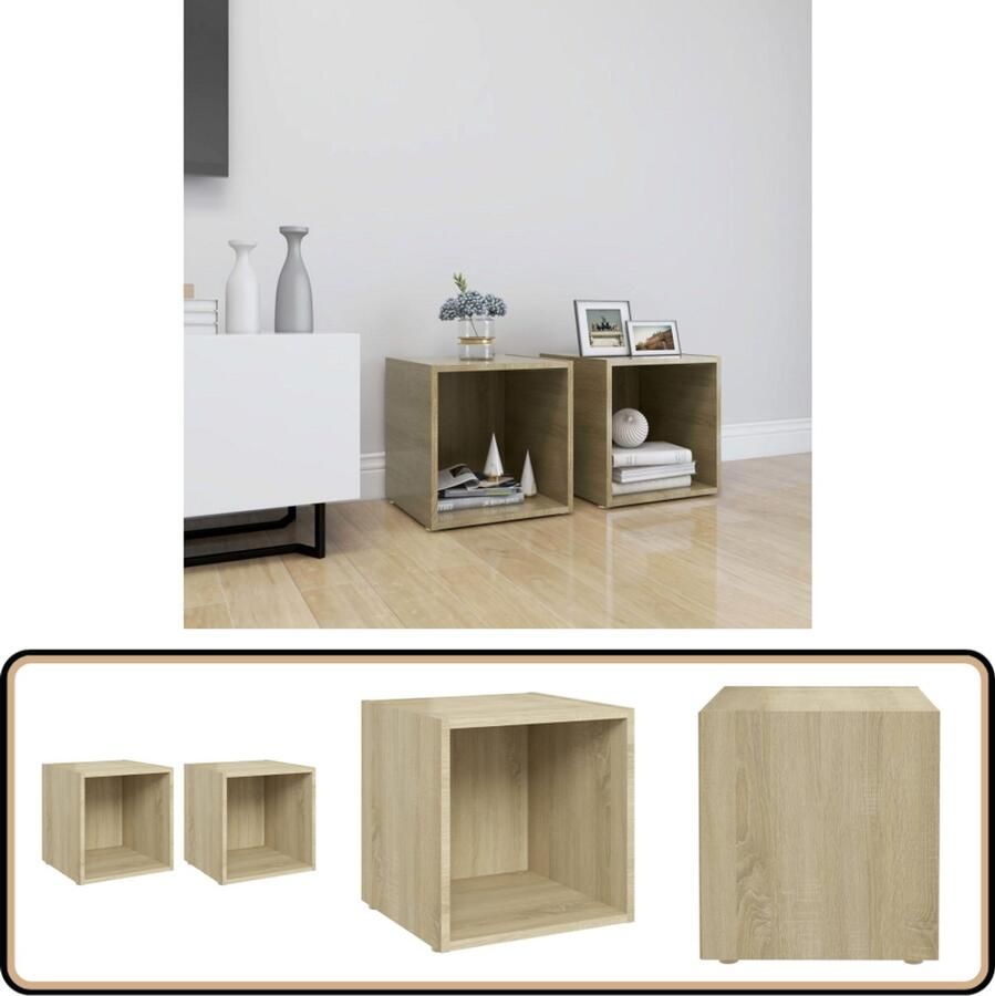 VidaXL Tv-meubelen 2 stuks Sonoma eiken 37x35x37 cm Tv-meubel Stereokast Houten Tv-stand Bruine Tv-kast Tv-meubel Set