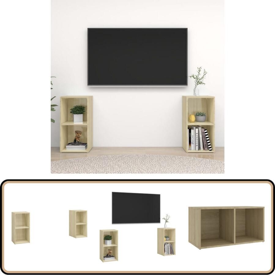 VidaXL Tv-meubelen 2 stuks Sonoma eiken 72x35x36 5 cm Televisiescherm Salontafel Woonkamer Meubilair Houten Meubilair Bruine Meubels