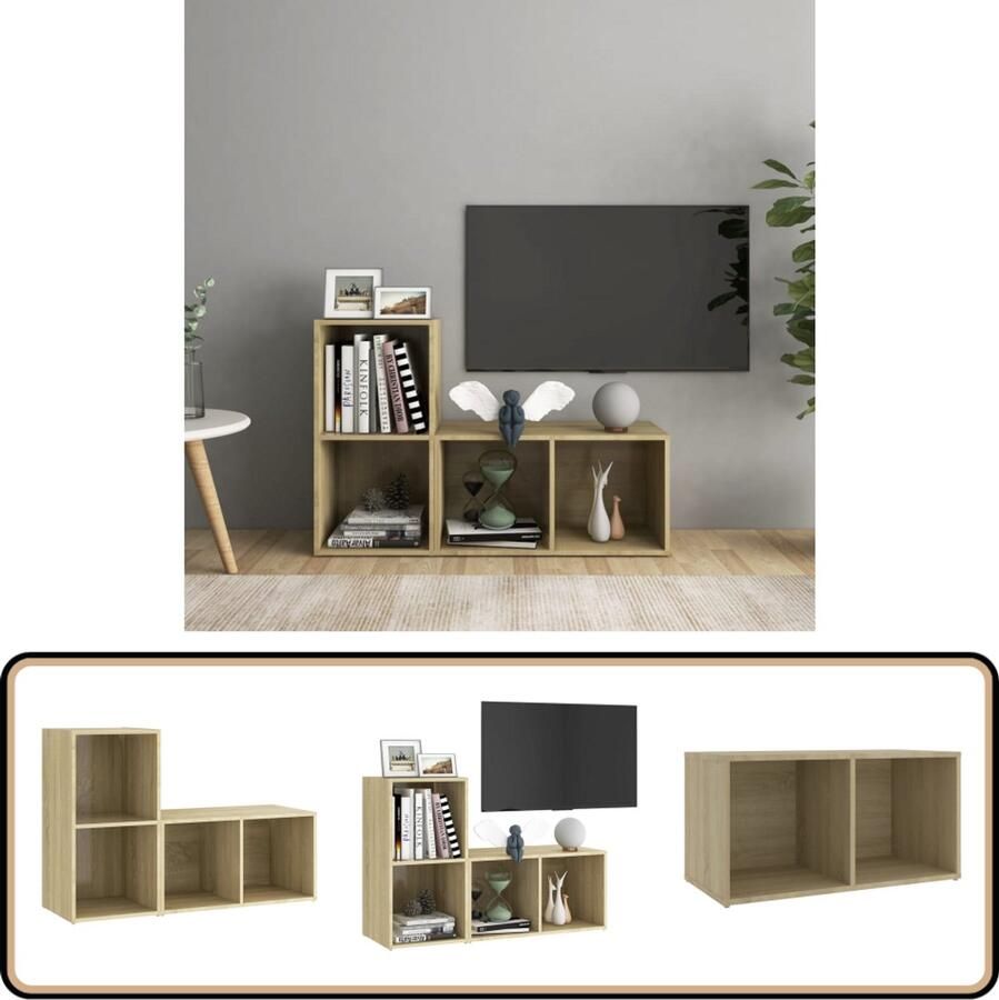 VidaXL Tv-meubelen 2 stuks Sonoma eiken 72x35x36 5 cm Televisiescherm Salontafel Woonkamer Meubilair Houten Tv Stand Tv Kast