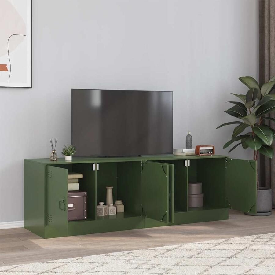VidaXL Tv-meubelen 2 stuks Staal Olijfgroen Tv Meubel Staal Meubilair Groen Interieur Salontafel Livingroom Decor