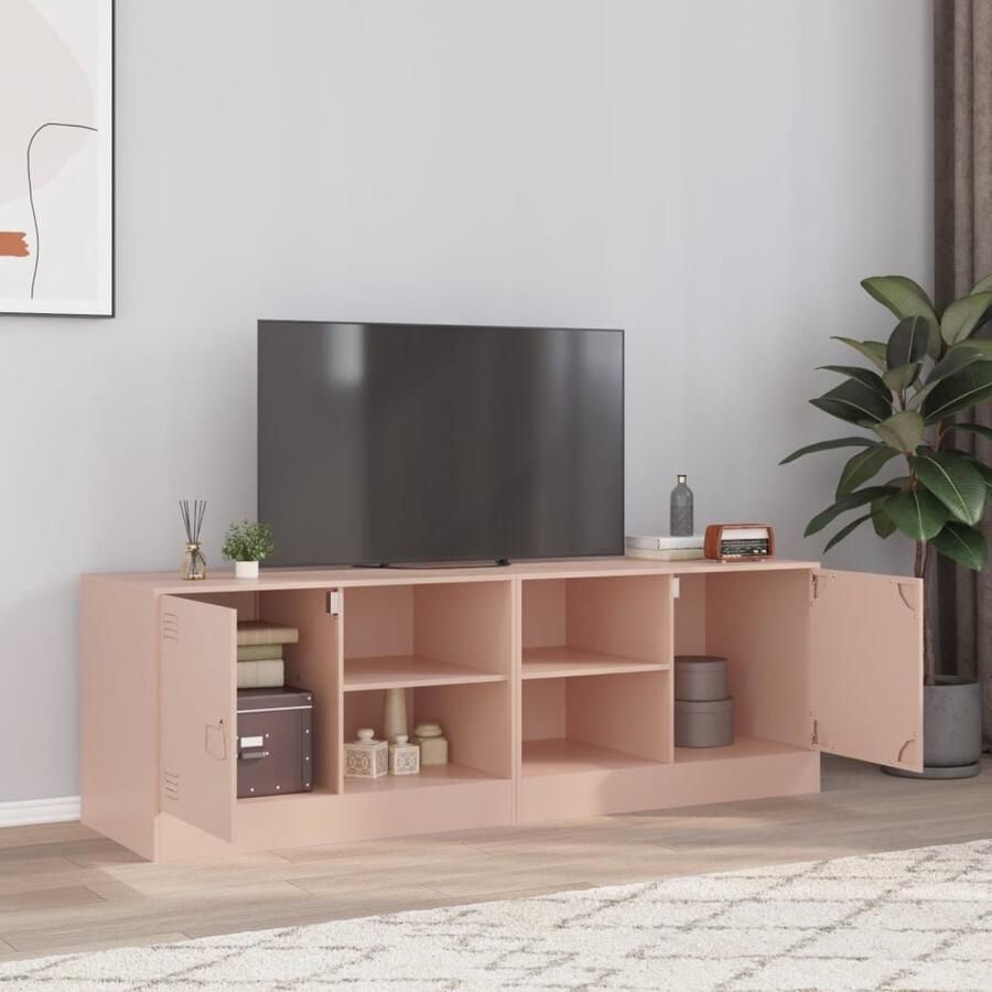 The Living Store Tv-meubelen 2 st 67x39x44 cm staal roze Tv Meubel Roestvrijstalen Tv Stand Tv Kast Salontafel Media Kast