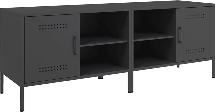 The Living Store Tv-meubelen 2 st 68x39x50 5 cm staal zwart Tv-meubilair Industrieel Design Tv Kast Metalen Tv-standaard Zwarte Tv-unit - Foto 2