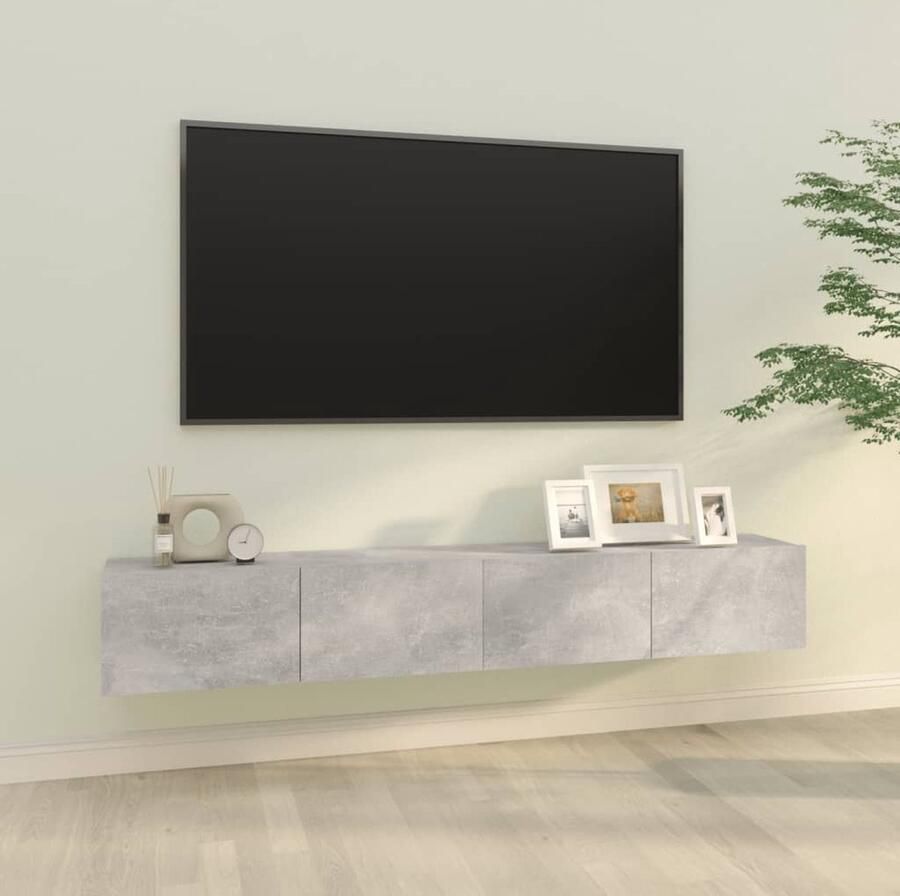 VidaXL Tv-meubelen 2 stuks Wandgemonteerd 100x30x30 cm Hout Betongrijs Wandtv Meubel Tv Kast Houten Tv Stand Beton Grijs Tv Meubels Opbergkast Media Kast Salon Meubilair - Foto 3