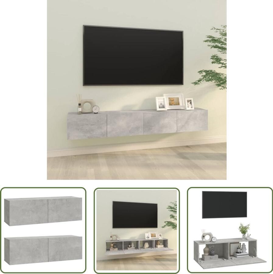 VidaXL Tv-meubelen 2 stuks Wandgemonteerd 100x30x30 cm Hout Betongrijs Wandtv Meubel Tv Kast Houten Tv Stand Beton Grijs Tv Meubels Opbergkast Media Kast Salon Meubilair