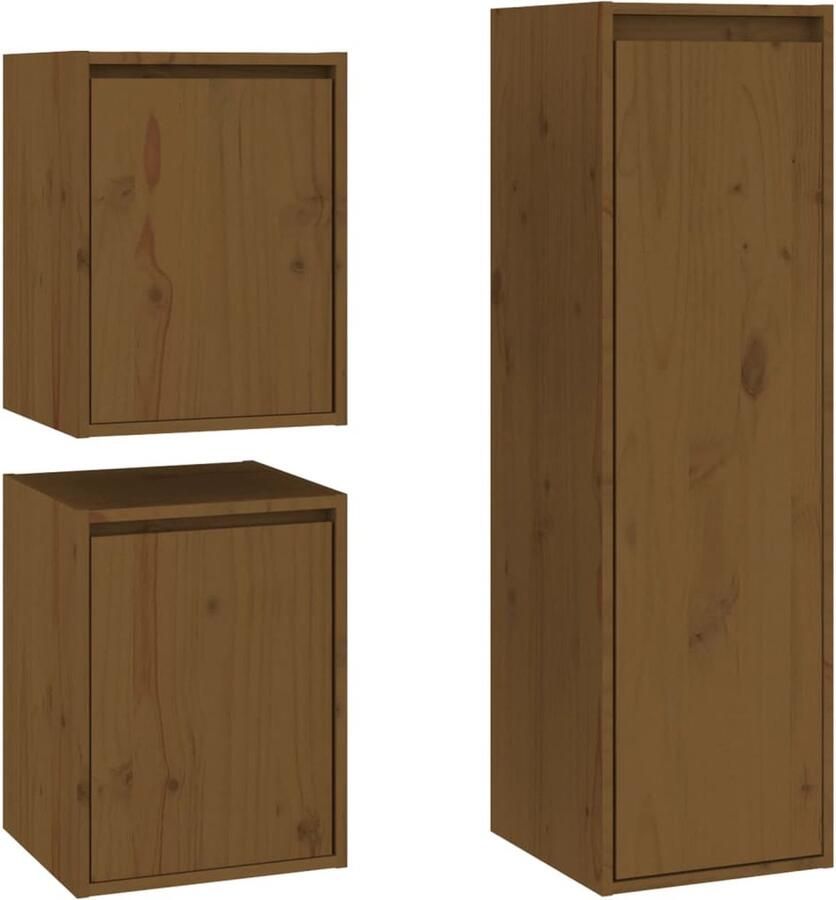 VidaXL Tv-meubelen 3-delig massief grenen honingbruin TV-meubel Houten TV-stand Grenoble Hout Salontafel Tv Kast Wandmontage Bruine TV-bank