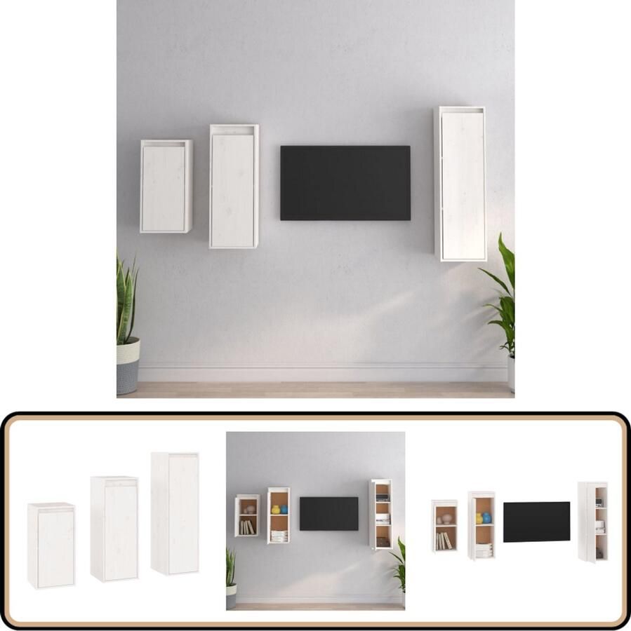 VidaXL Tv-meubelen 3-delig Massief Grenenhout Wit Klassieke Televisie Kast Hifi Meubel Tv Meubilair Wandkast Grenoble Hout Witte Tv Kast Moderne Tv Kast Tv Stand