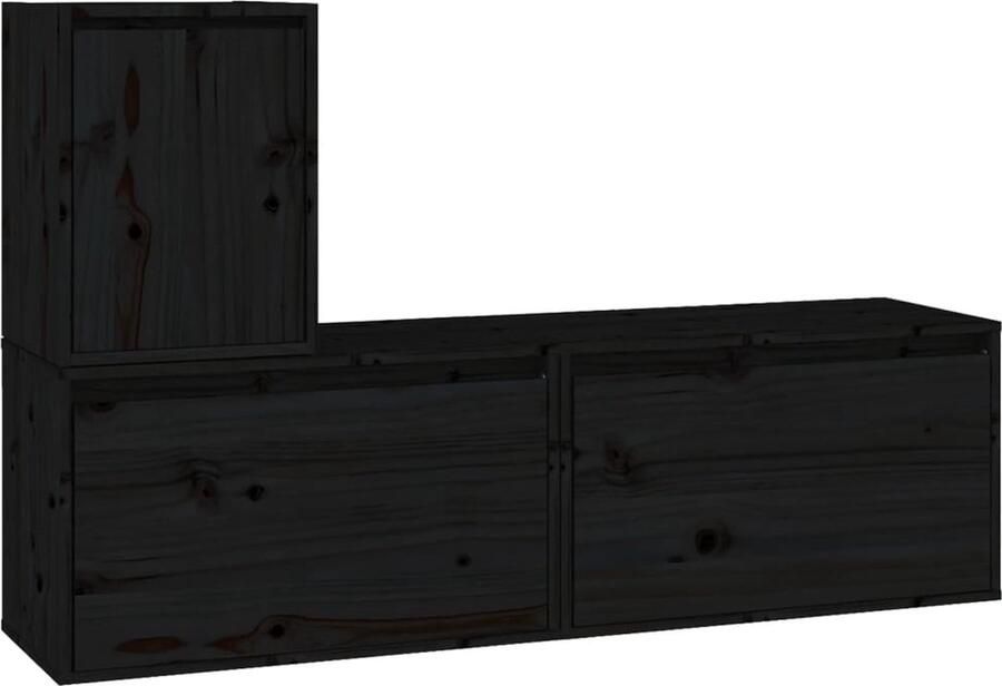 VidaXL Tv-meubelen 3-delig massief grenenhout zwart Tv Meubel Houten Tv Stand Grenoble Hout Zwarte Tv Kast Wandmontage Salon Meubilair Opbergkast