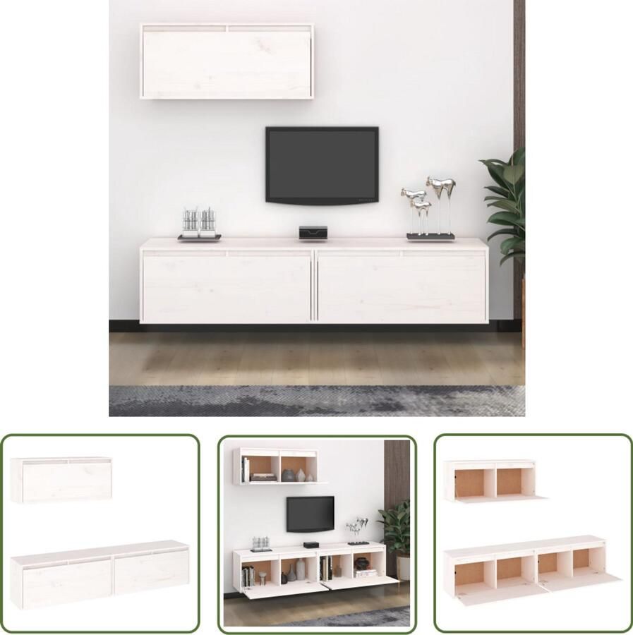 VidaXL Tv-meubelen 3-delig wit massief grenenhout TV Meubel Wandmeubel Houten Tv Stand Grenoble Hout Wit Tv Kast Salontafel Living Room Furniture