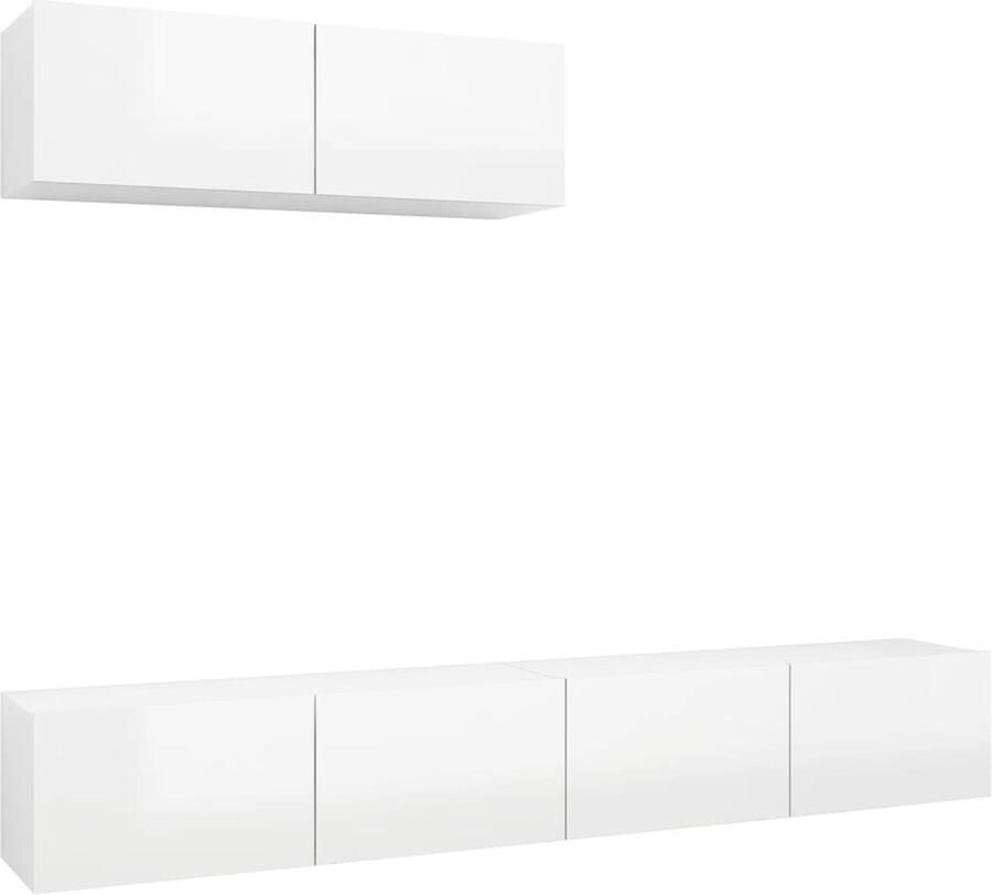 VidaXL Tv-meubelen 3 stuks Hoogglans Wit Hout Tv-meubel Houten Tv-meubel Witte Tv-kast Wandmontage Tv-meubel Salontafel Livingroom Meubilair Media Kast Entertainment Center Opslagruimte Modern Tv-meubel