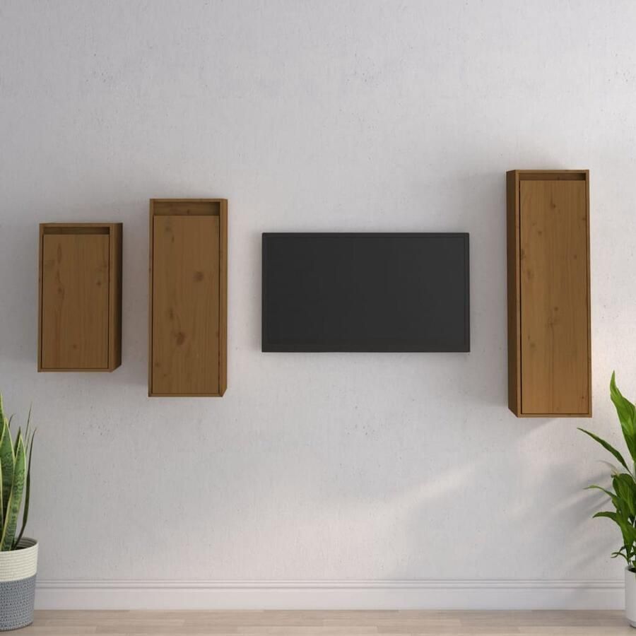 VidaXL Tv-meubelen 3 stuks Massief grenenhout Honingbruin Tv Meubels Houten Tv Meubel Grenoble Hout Wandkast Salontafel