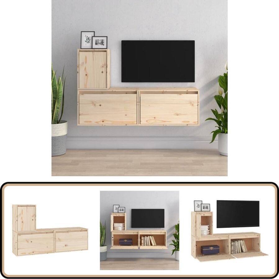 VidaXL Tv-meubelen 3 stuks Massief Grenenhout Televisie Kast Houten Tv Kast Grenoble Hout Vintage Tv Kast Tv Meubilair