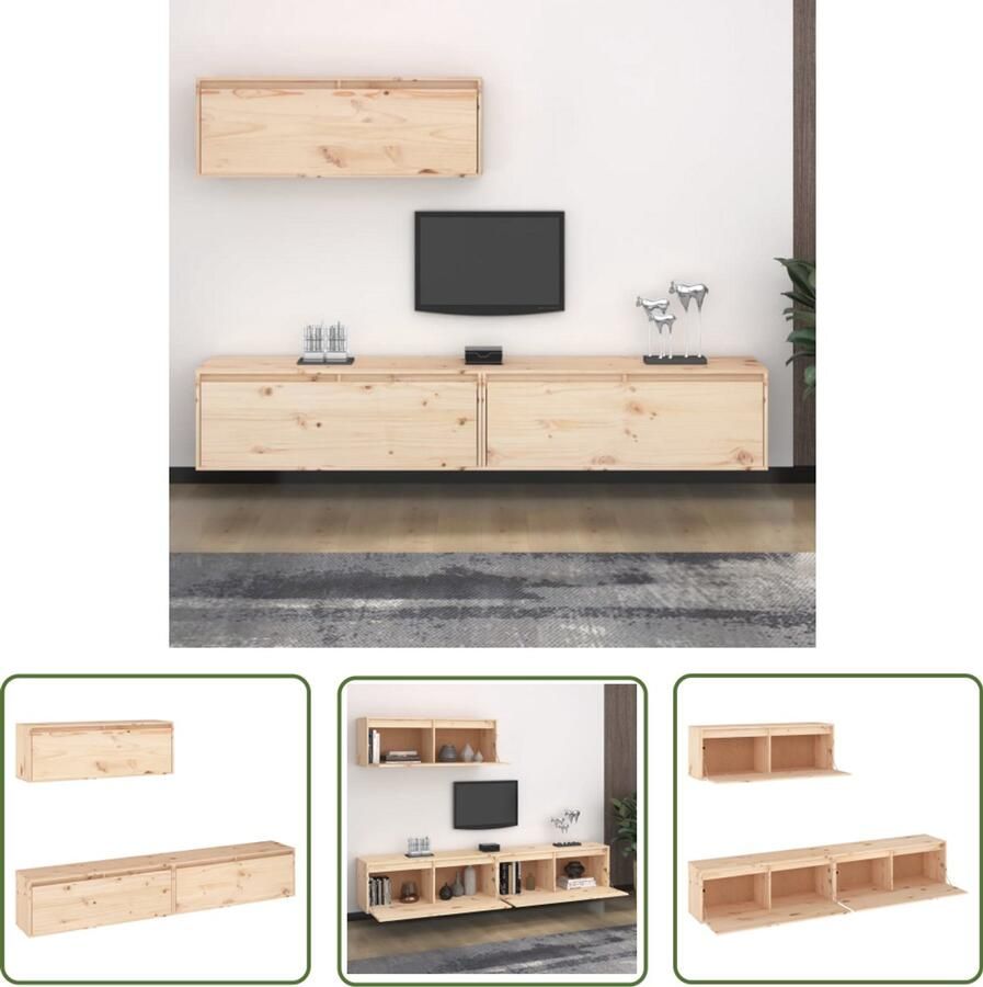 VidaXL Tv-meubelen 3 stuks Massief Grenenhout Televisie Kast Tv Meubilair Houten Tv Kast Grenoble Hout Vintage Tv Kast Salontafel Woonkamerdecoratie Modern Tv Kast Landelijke Tv Kast
