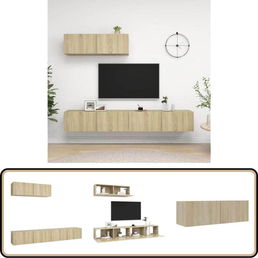 VidaXL Tv-meubelen 3 stuks Sonoma eiken Hout TV-meubel Salontafel Houten Meubilair Tv Stand Media Kast Sonoma Eiken Bruine Meubels Wandmontage Opbergruimte Livingroom Decor