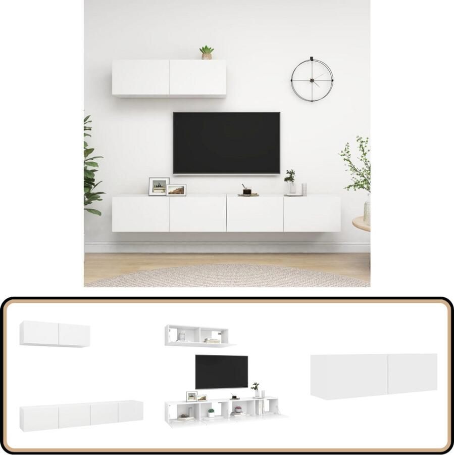 VidaXL Tv-meubelen 3 stuks Wit Bewerkt Hout TV-meubel Wandmontage Witte Meubels Houten Meubels Salontafel Woonkamerinrichting Opslagruimte Modern Interieur Minimalistisch Design Spaanplaat