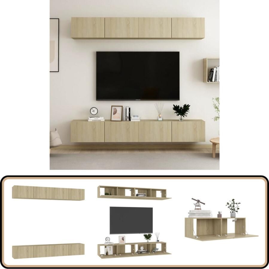 VidaXL Tv-meubelen 4 st 100x30x30 cm Sonoma eiken Televisiekast Tv Meubilair Salontafel Woonkamerdecoratie Houten Meubilair