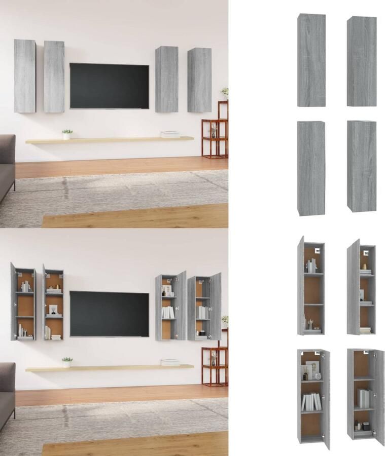 VidaXL Tv-meubelen 4 st 30 5x30x110 cm bewerkt hout grijs sonoma eiken Tv-kast Tv-kasten Tv-meubel Met LED-verlichting
