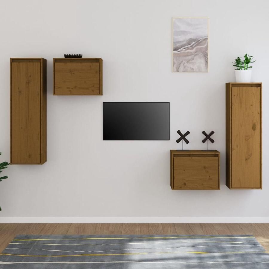 VidaXL Tv-meubelen 4 st massief grenen honingbruin Tv Kasten Houten Tv Meubel Salontafel Houten Kast Grenoble Hout Wandkast - Foto 3