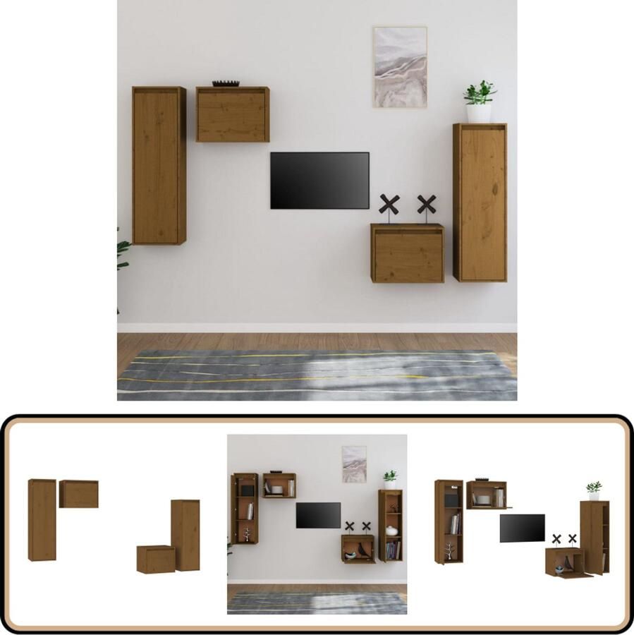 VidaXL Tv-meubelen 4 st massief grenen honingbruin Tv Kasten Houten Tv Meubel Salontafel Houten Kast Grenoble Hout Wandkast