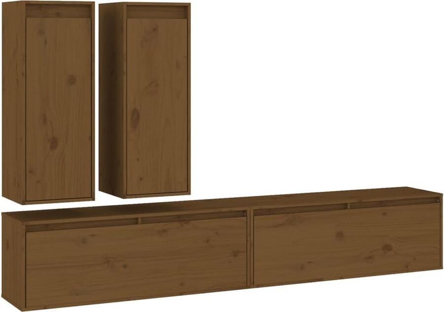 VidaXL Tv-meubelen 4 st massief grenen honingbruin Tv-meubel Houten Tv-stand Grenoble Hout Vintage Tv-meubel Salontafel Woonkamerdecoratie