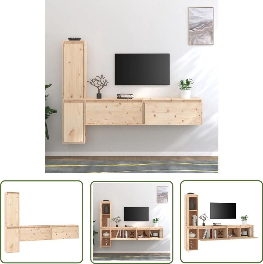 VidaXL Tv-meubelen 4 st Massief Grenenhout Tv Meubels Houten Tv Meubel Grenoble Hout Salontafel Woonkamerdecoratie Wandmontage Tv Stand - Foto 2