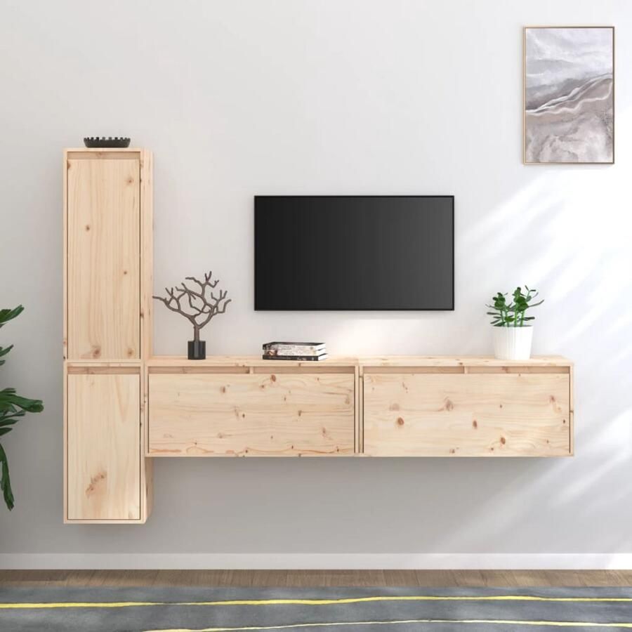 VidaXL Tv-meubelen 4 st Massief Grenenhout Tv Meubels Houten Tv Meubel Grenoble Hout Salontafel Woonkamerdecoratie Wandmontage Tv Stand
