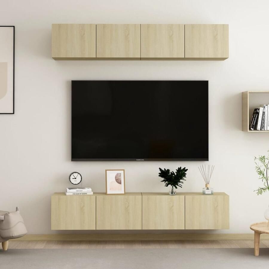 VidaXL Tv-meubelen 4 st Sonoma Eiken 80x30x30 cm Televisiekast Tv-meubel Salontafel Houten Kast Bruine Kast Sonomaneik