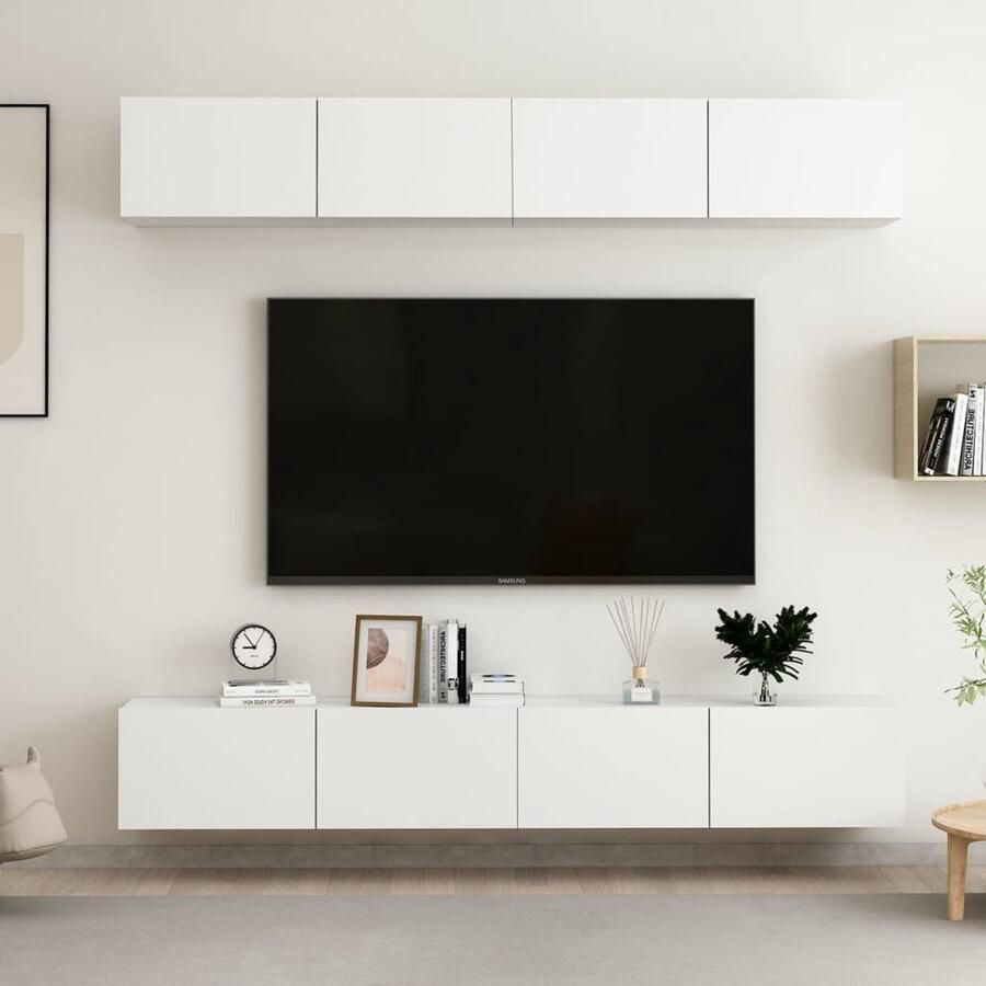 VidaXL Tv-meubelen 4 st wit 100x30x30 cm MDF Televisiescherm Tv-meubel Salontafel Houten Tv-meubel Wit Tv-meubel Wandtv-meubel Mediabox Opslagruimte Livingroom Furniture Kamerdecoratie - Foto 2